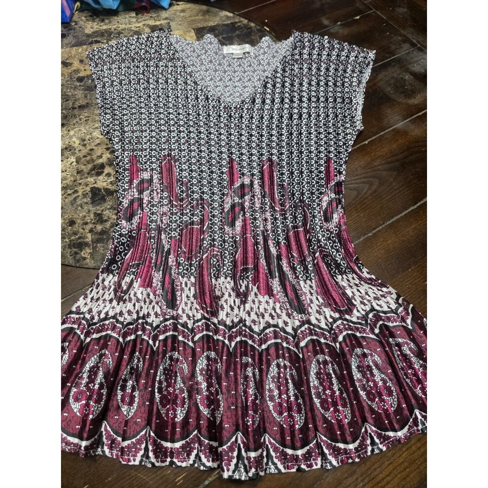 Dressbarn Purple Black White Y2K Scrunch Blouse Shirt Women's Medium